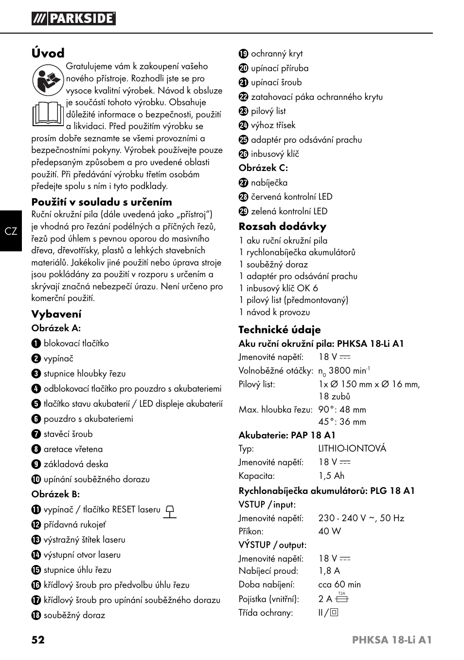 Úvod | Parkside PHKSA 18-Li A1 User Manual | Page 55 / 94