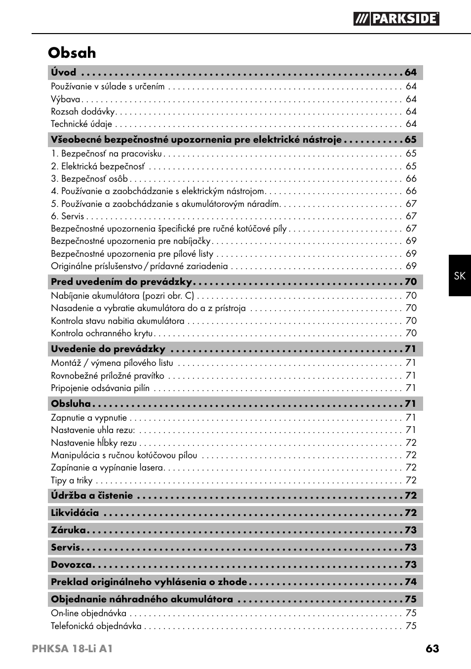 Parkside PHKSA 18-Li A1 User Manual | Page 66 / 94