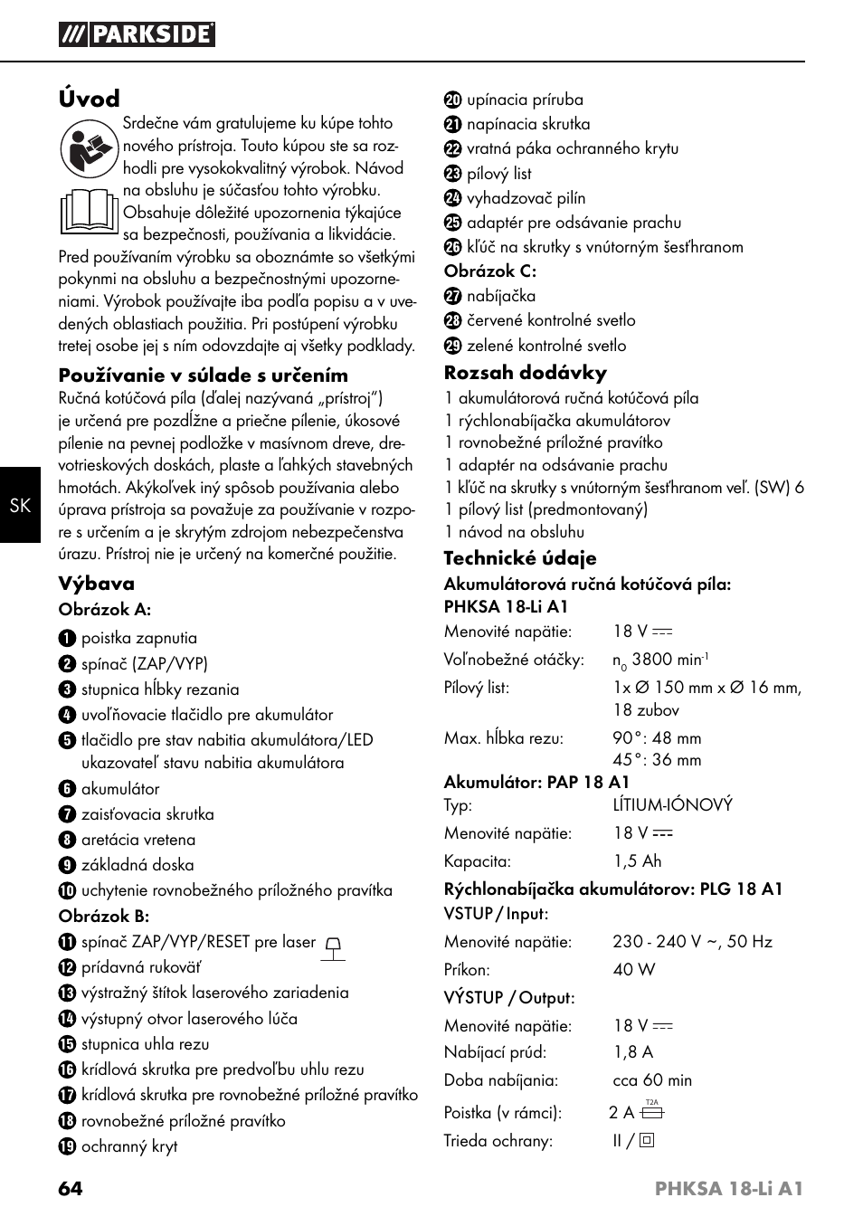 Úvod | Parkside PHKSA 18-Li A1 User Manual | Page 67 / 94