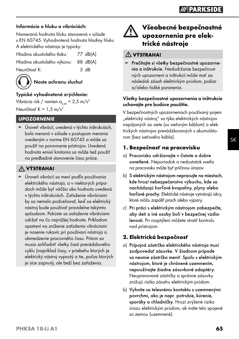 Parkside PHKSA 18-Li A1 User Manual | Page 68 / 94