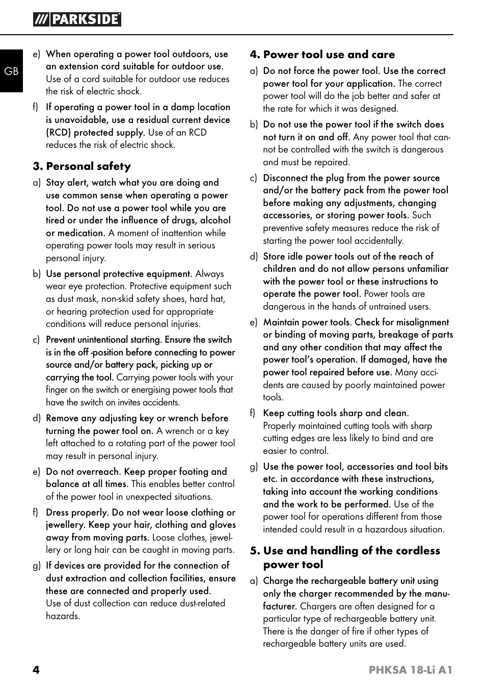 Parkside PHKSA 18-Li A1 User Manual | Page 7 / 94