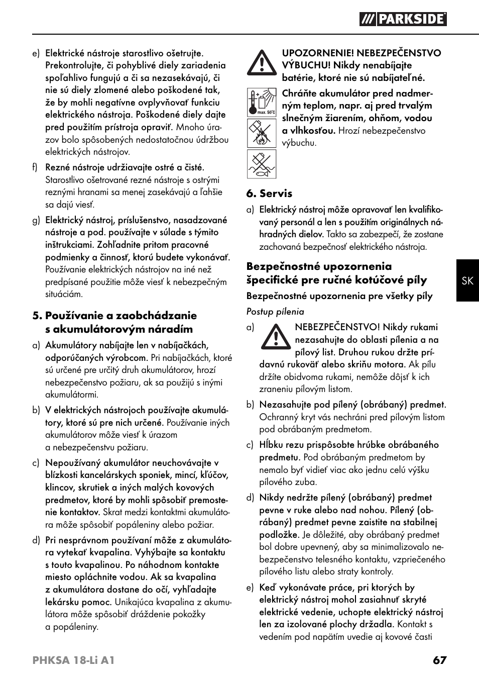 Parkside PHKSA 18-Li A1 User Manual | Page 70 / 94