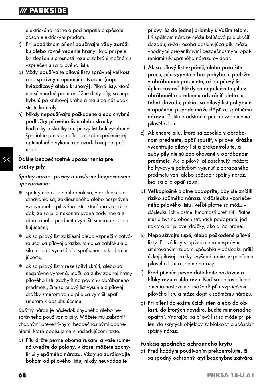 Parkside PHKSA 18-Li A1 User Manual | Page 71 / 94