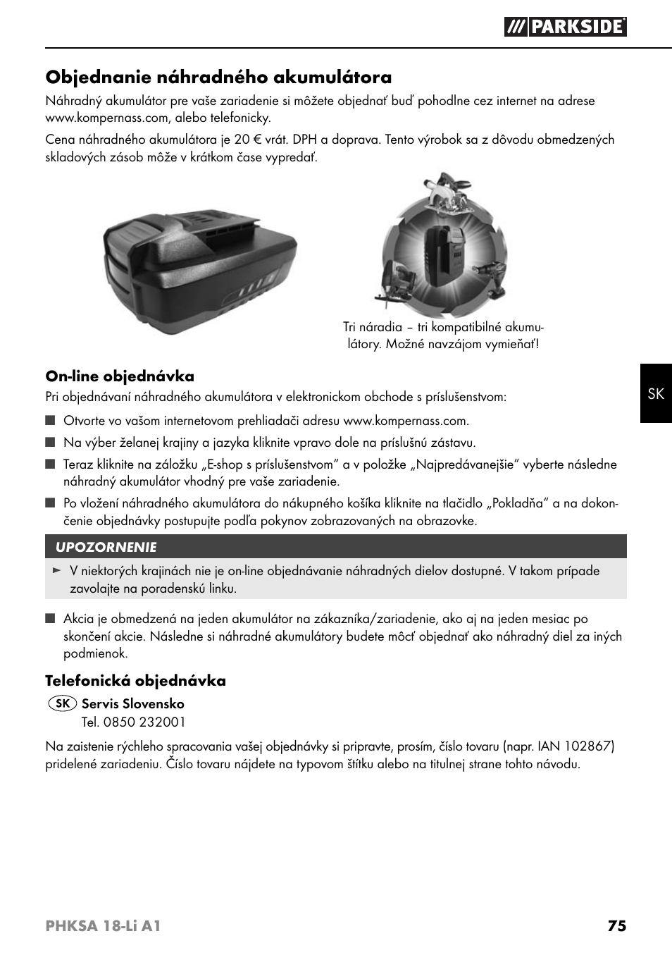 Objednanie náhradného akumulátora | Parkside PHKSA 18-Li A1 User Manual | Page 78 / 94