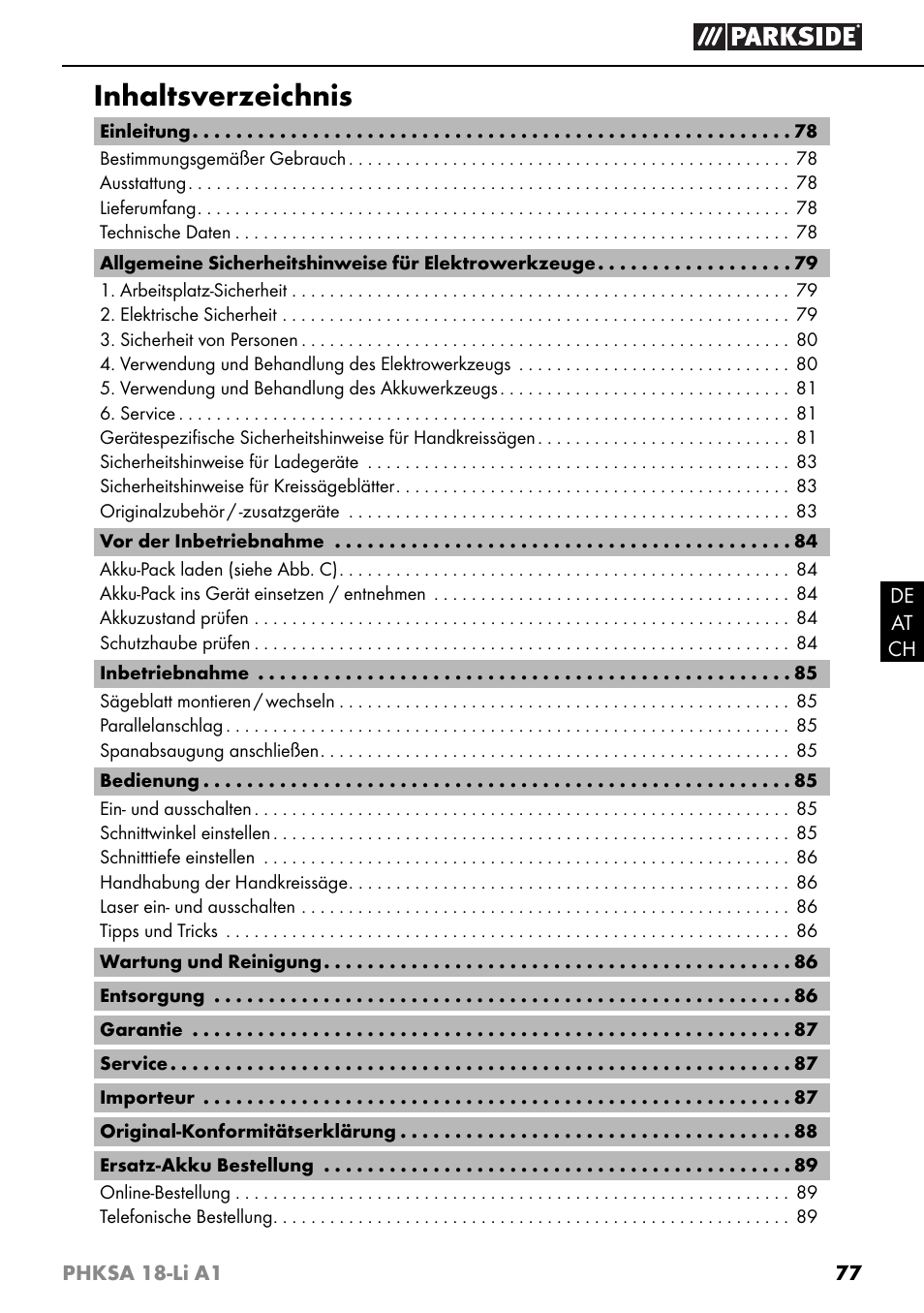 Parkside PHKSA 18-Li A1 User Manual | Page 80 / 94