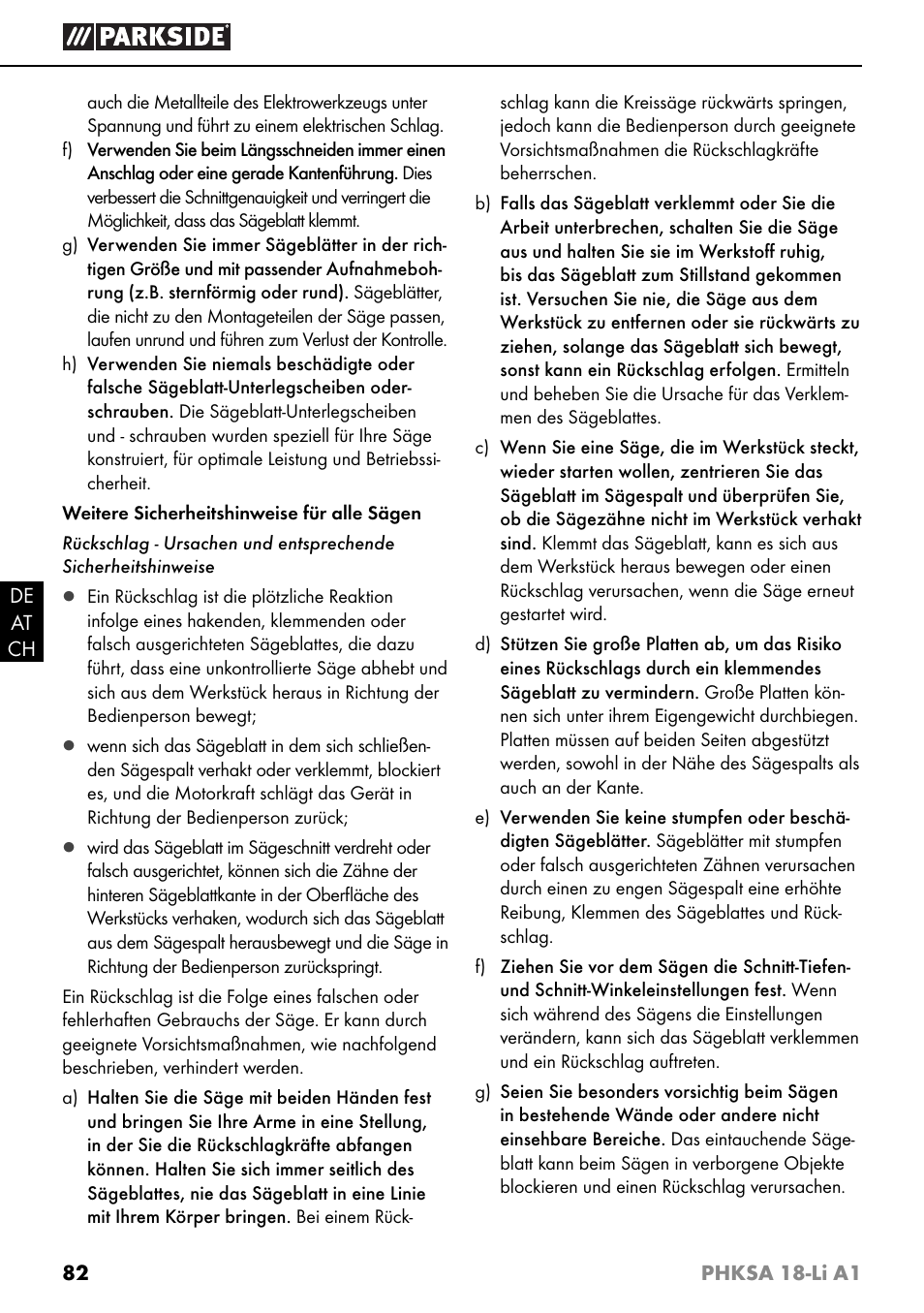 Parkside PHKSA 18-Li A1 User Manual | Page 85 / 94