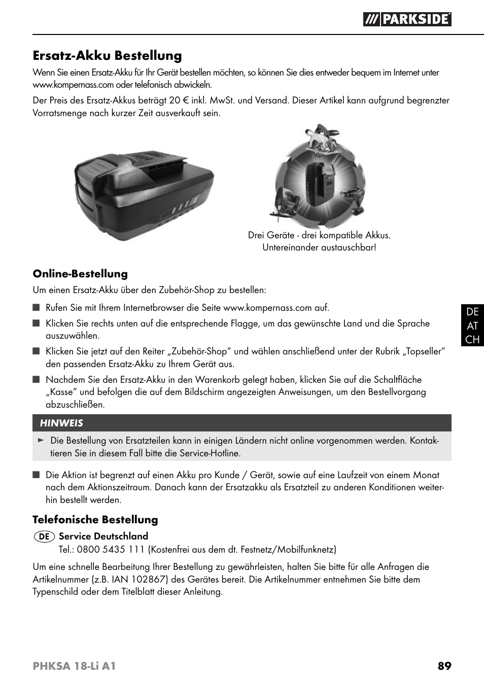 Ersatz-akku bestellung | Parkside PHKSA 18-Li A1 User Manual | Page 92 / 94