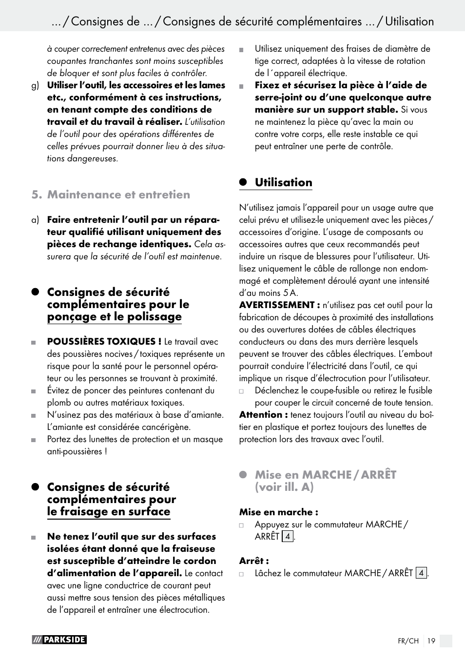 Parkside PSFS 250 A1 User Manual | Page 19 / 43