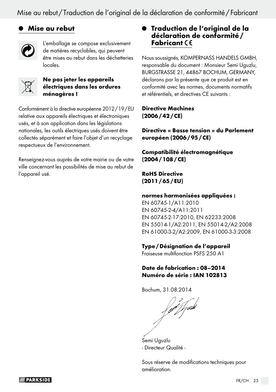 Parkside PSFS 250 A1 User Manual | Page 23 / 43