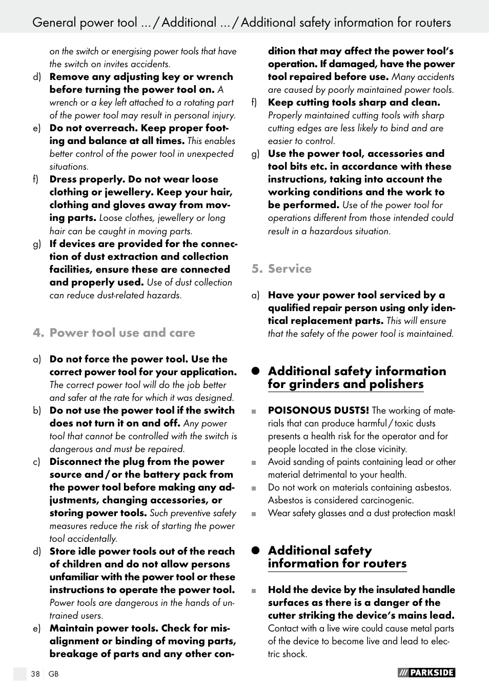 Parkside PSFS 250 A1 User Manual | Page 38 / 43