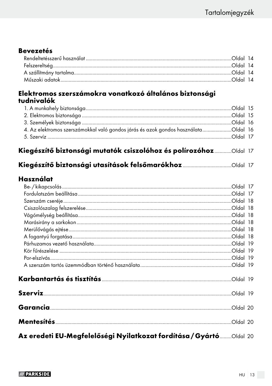 Parkside PSFS 250 A1 User Manual | Page 13 / 50