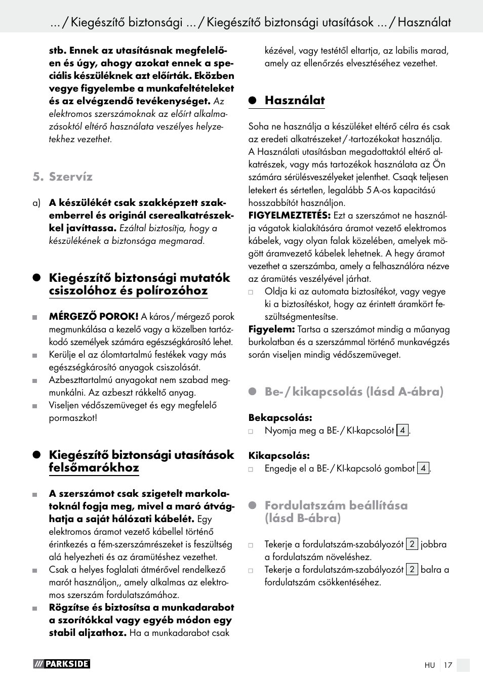 Parkside PSFS 250 A1 User Manual | Page 17 / 50