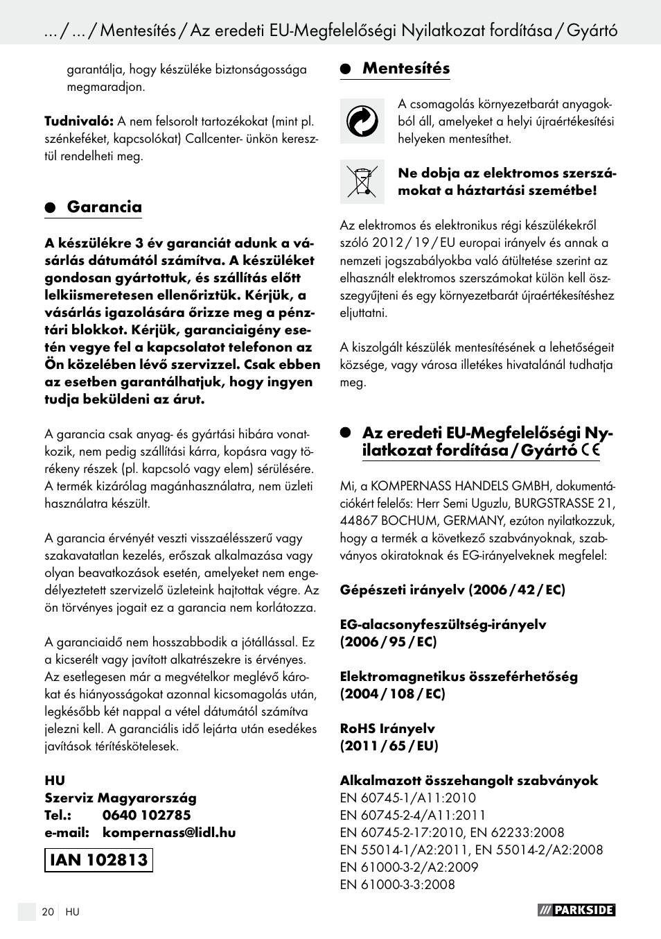 Parkside PSFS 250 A1 User Manual | Page 20 / 50