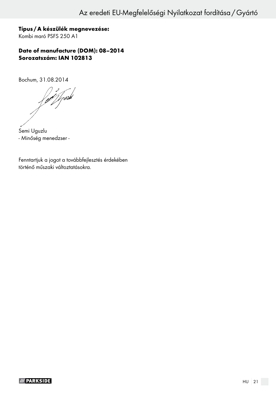 Parkside PSFS 250 A1 User Manual | Page 21 / 50