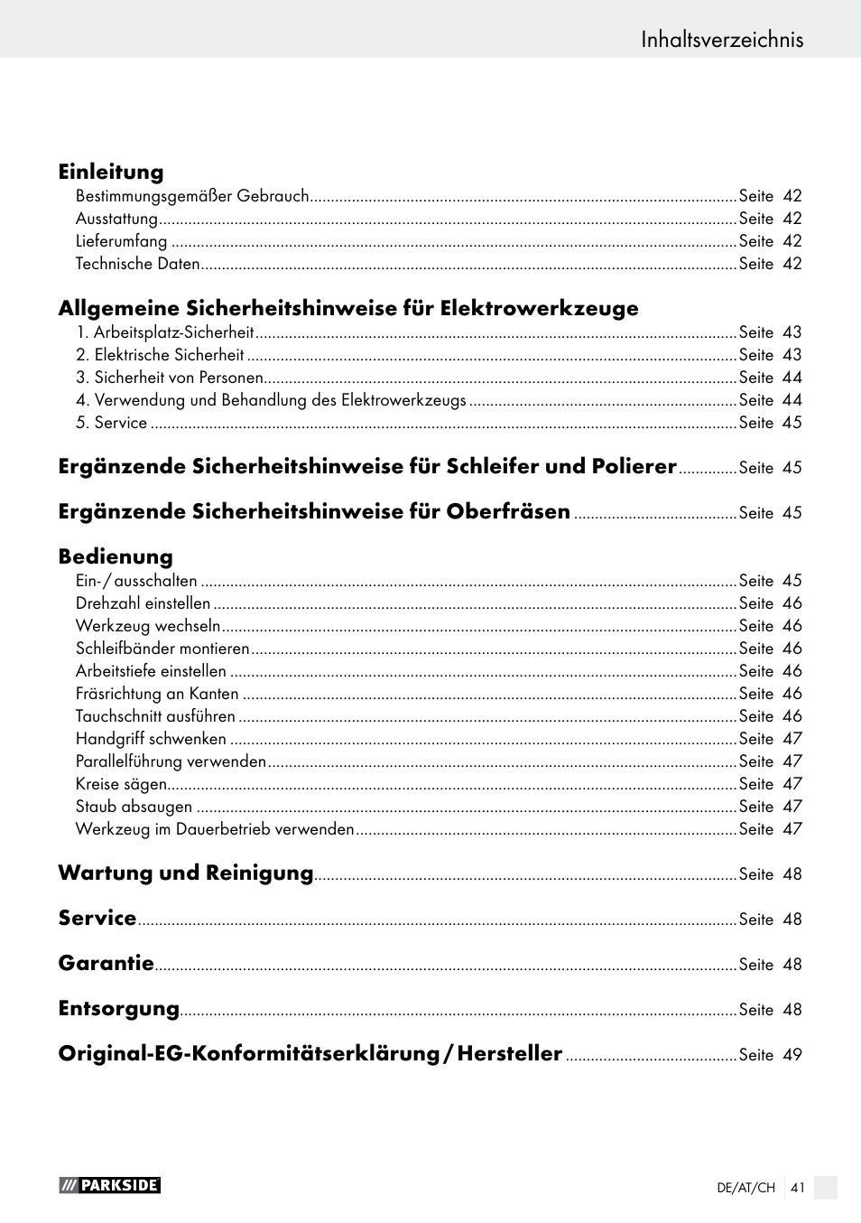 Parkside PSFS 250 A1 User Manual | Page 41 / 50