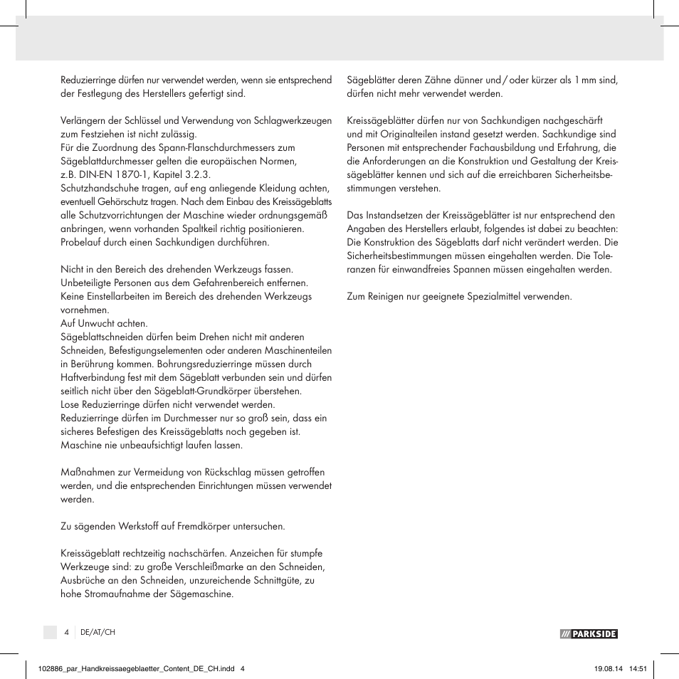 Parkside CIRCULAR SAW BLADE User Manual | Page 2 / 8