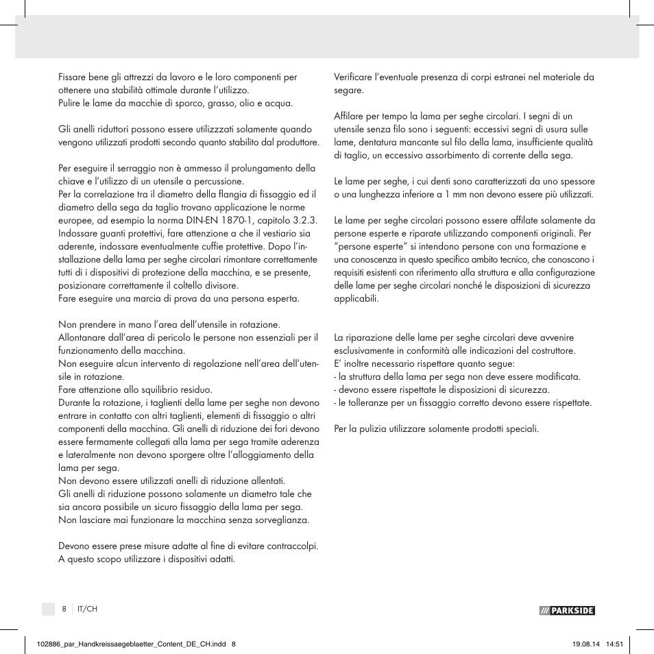 Parkside CIRCULAR SAW BLADE User Manual | Page 6 / 8