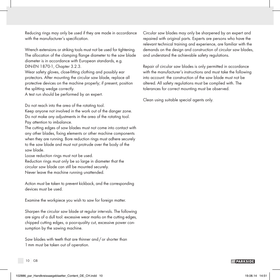 Parkside CIRCULAR SAW BLADE User Manual | Page 8 / 8