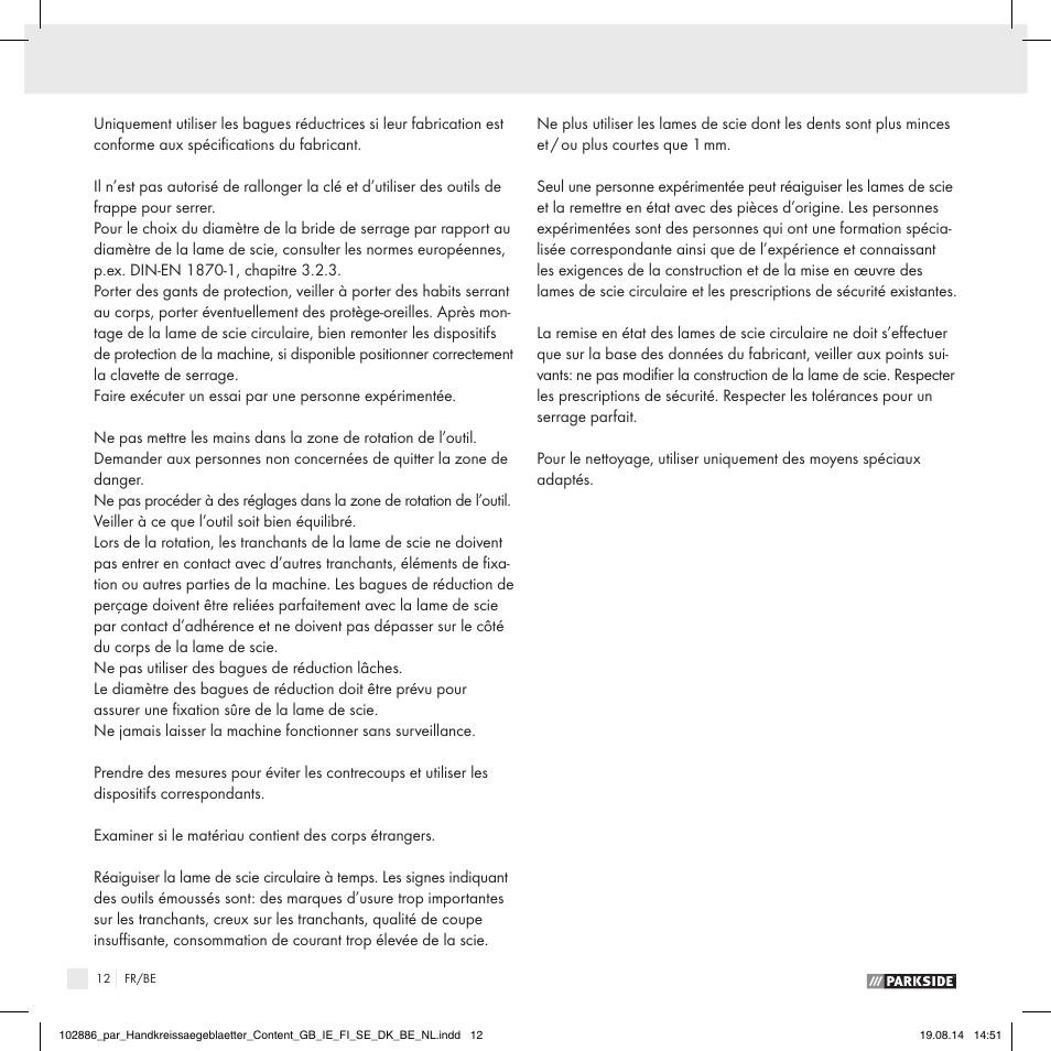 Parkside CIRCULAR SAW BLADE User Manual | Page 10 / 14