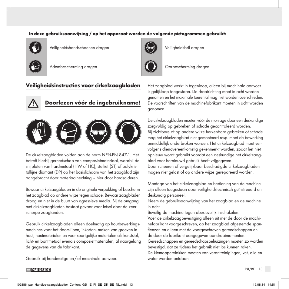 Parkside CIRCULAR SAW BLADE User Manual | Page 11 / 14