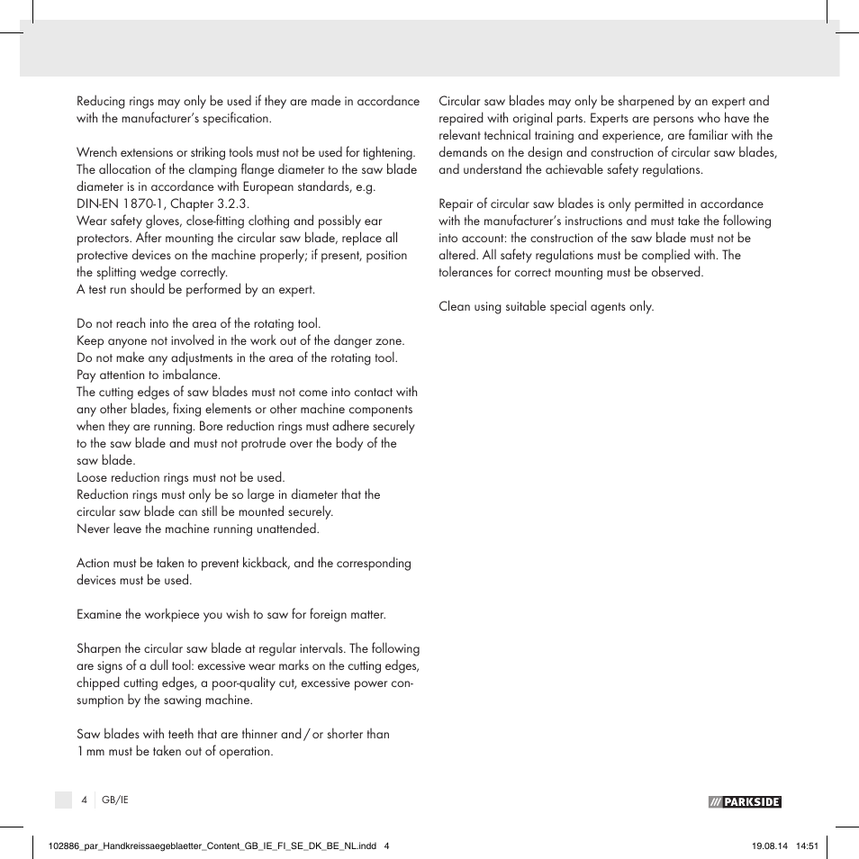 Parkside CIRCULAR SAW BLADE User Manual | Page 2 / 14