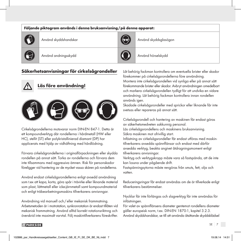 Parkside CIRCULAR SAW BLADE User Manual | Page 5 / 14