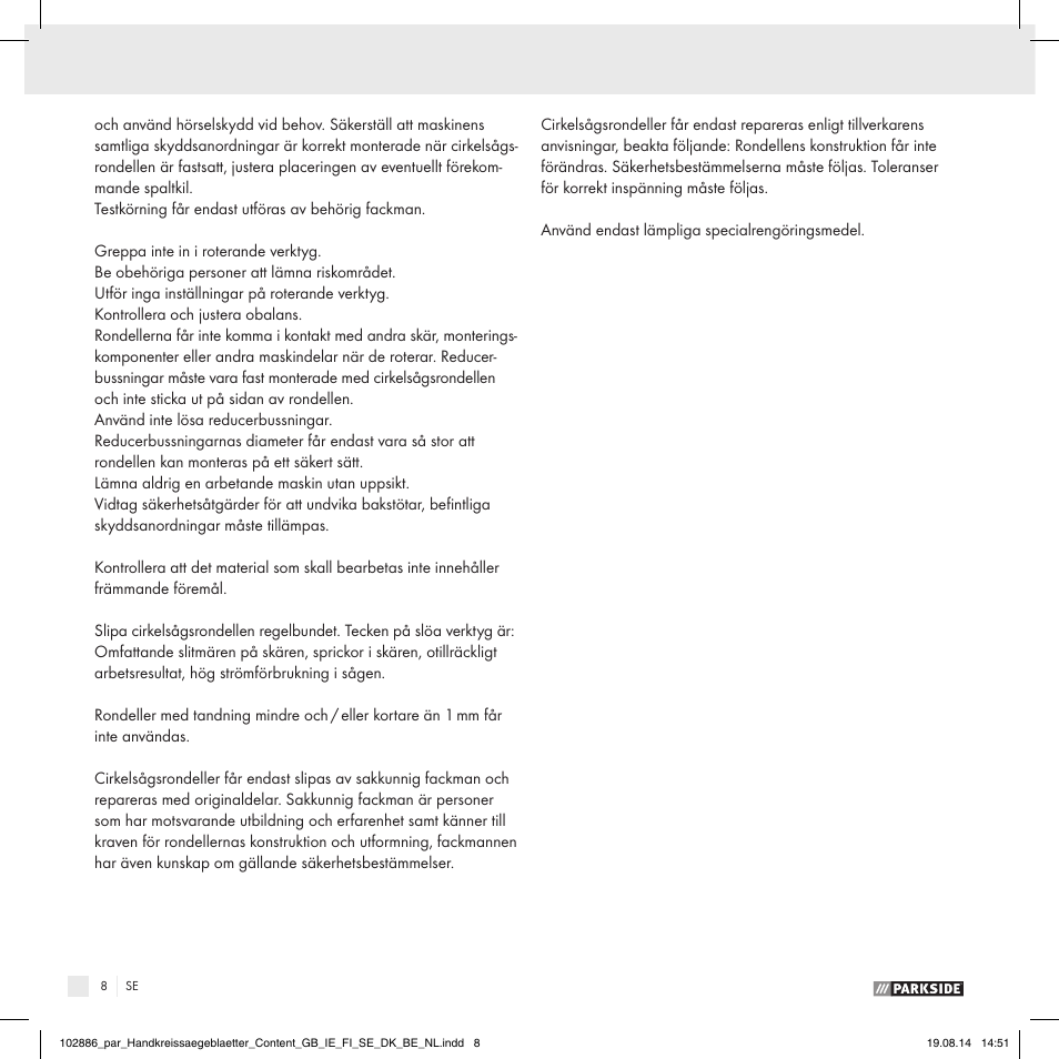 Parkside CIRCULAR SAW BLADE User Manual | Page 6 / 14