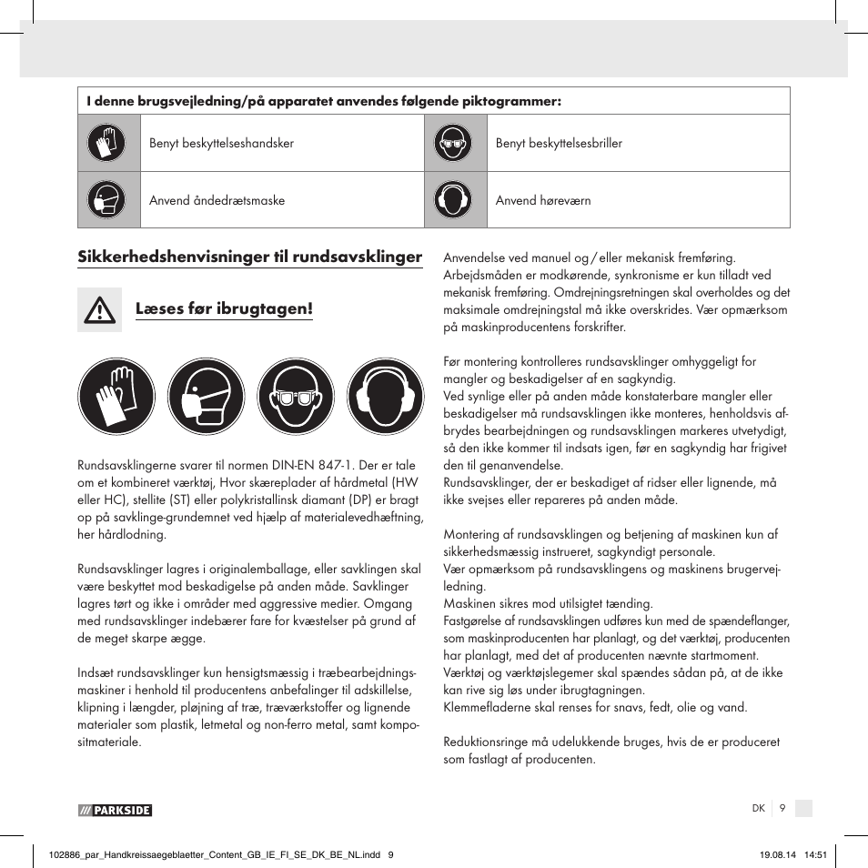 Parkside CIRCULAR SAW BLADE User Manual | Page 7 / 14