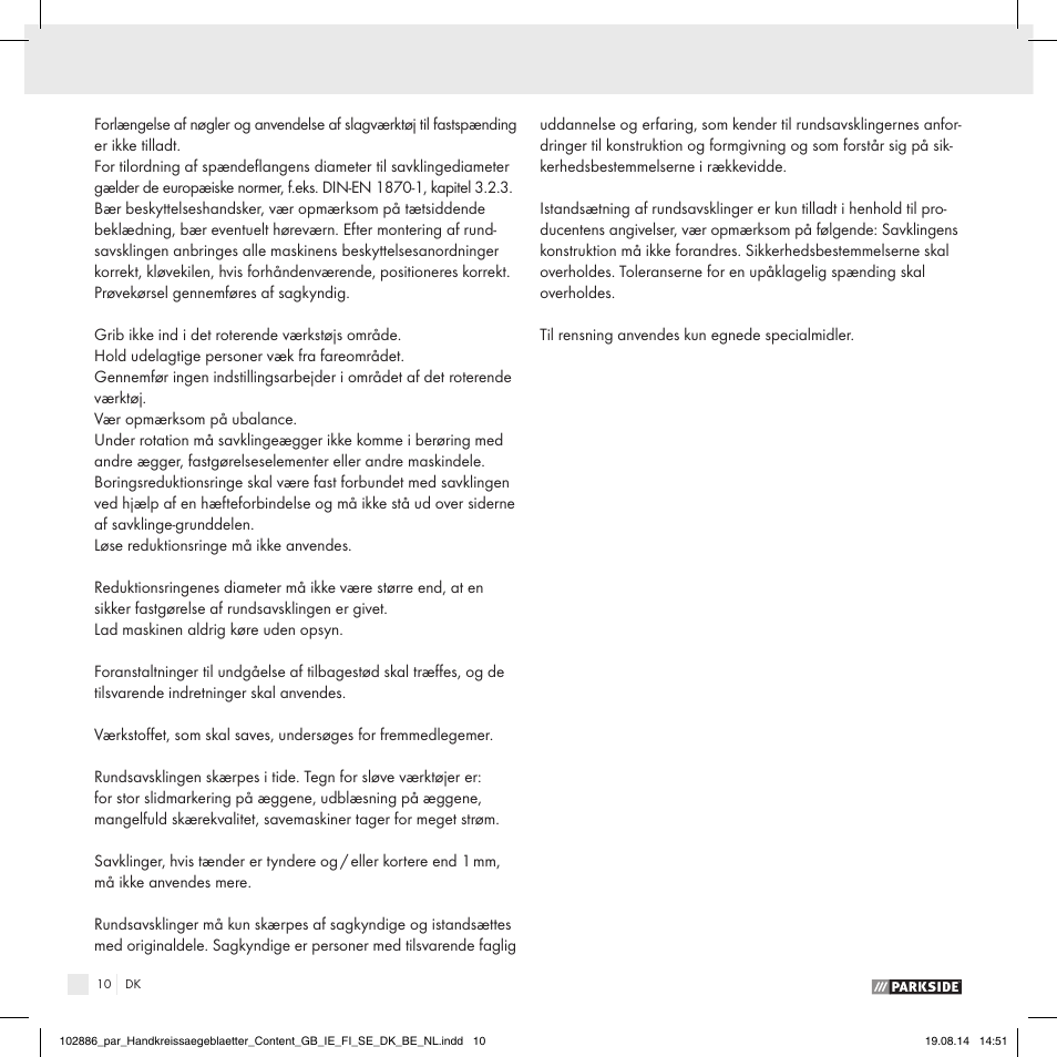 Parkside CIRCULAR SAW BLADE User Manual | Page 8 / 14