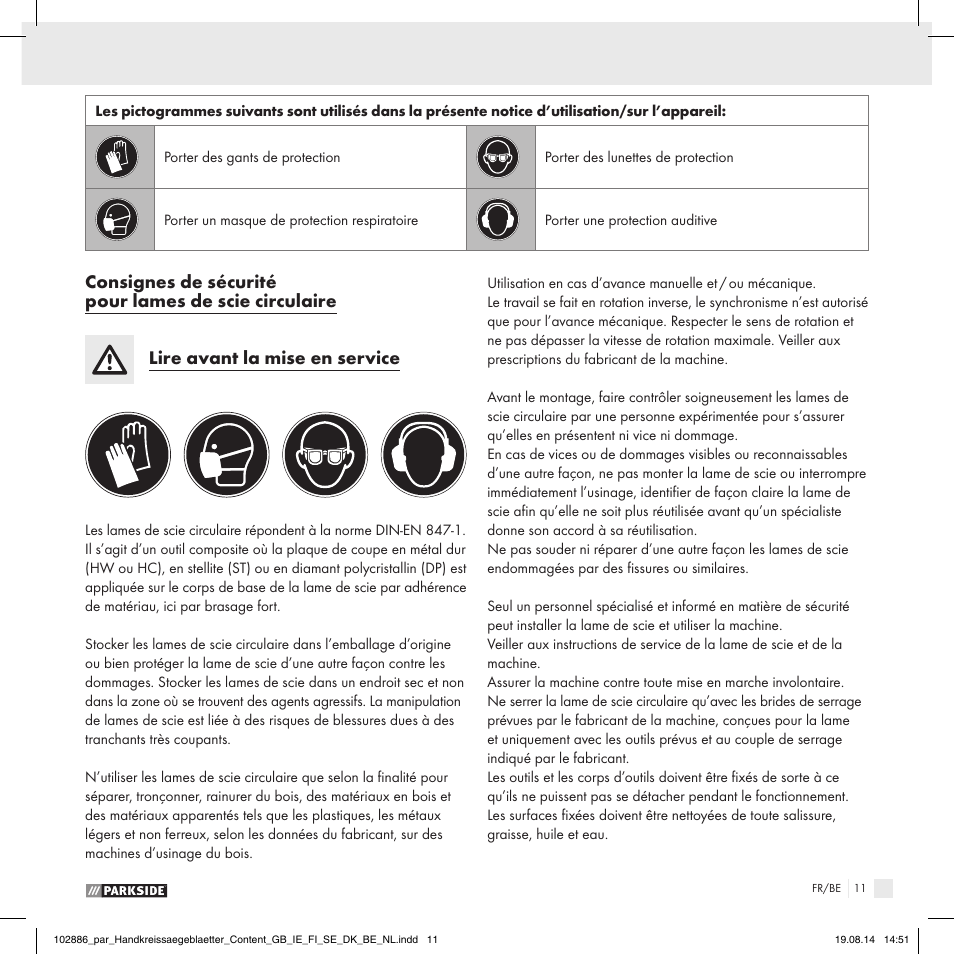 Parkside CIRCULAR SAW BLADE User Manual | Page 9 / 14