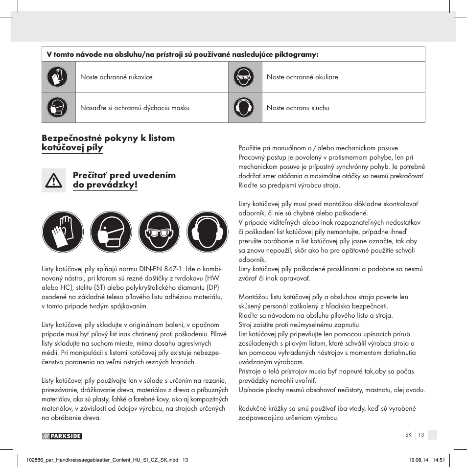 Parkside CIRCULAR SAW BLADE User Manual | Page 11 / 14