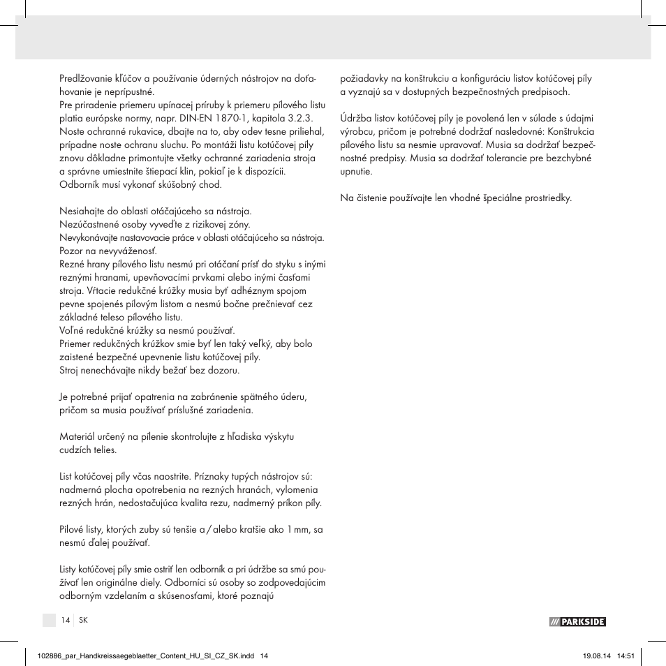 Parkside CIRCULAR SAW BLADE User Manual | Page 12 / 14