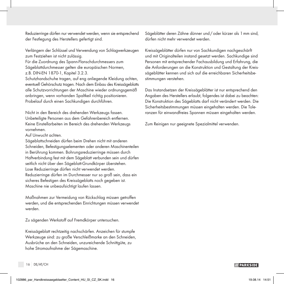 Parkside CIRCULAR SAW BLADE User Manual | Page 14 / 14