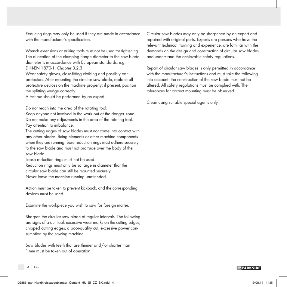 Parkside CIRCULAR SAW BLADE User Manual | Page 2 / 14