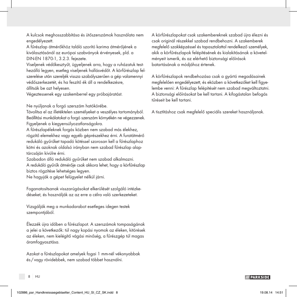 Parkside CIRCULAR SAW BLADE User Manual | Page 6 / 14