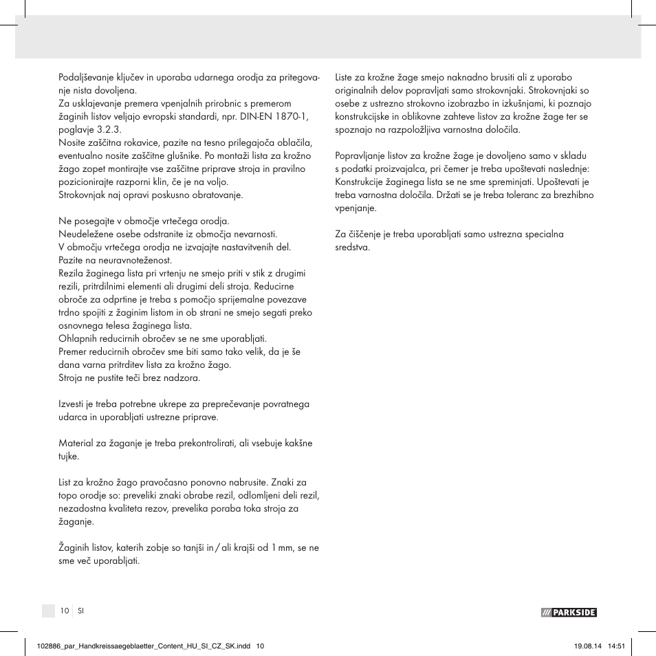 Parkside CIRCULAR SAW BLADE User Manual | Page 8 / 14