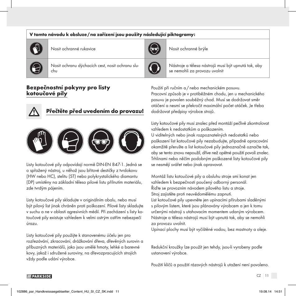 Parkside CIRCULAR SAW BLADE User Manual | Page 9 / 14