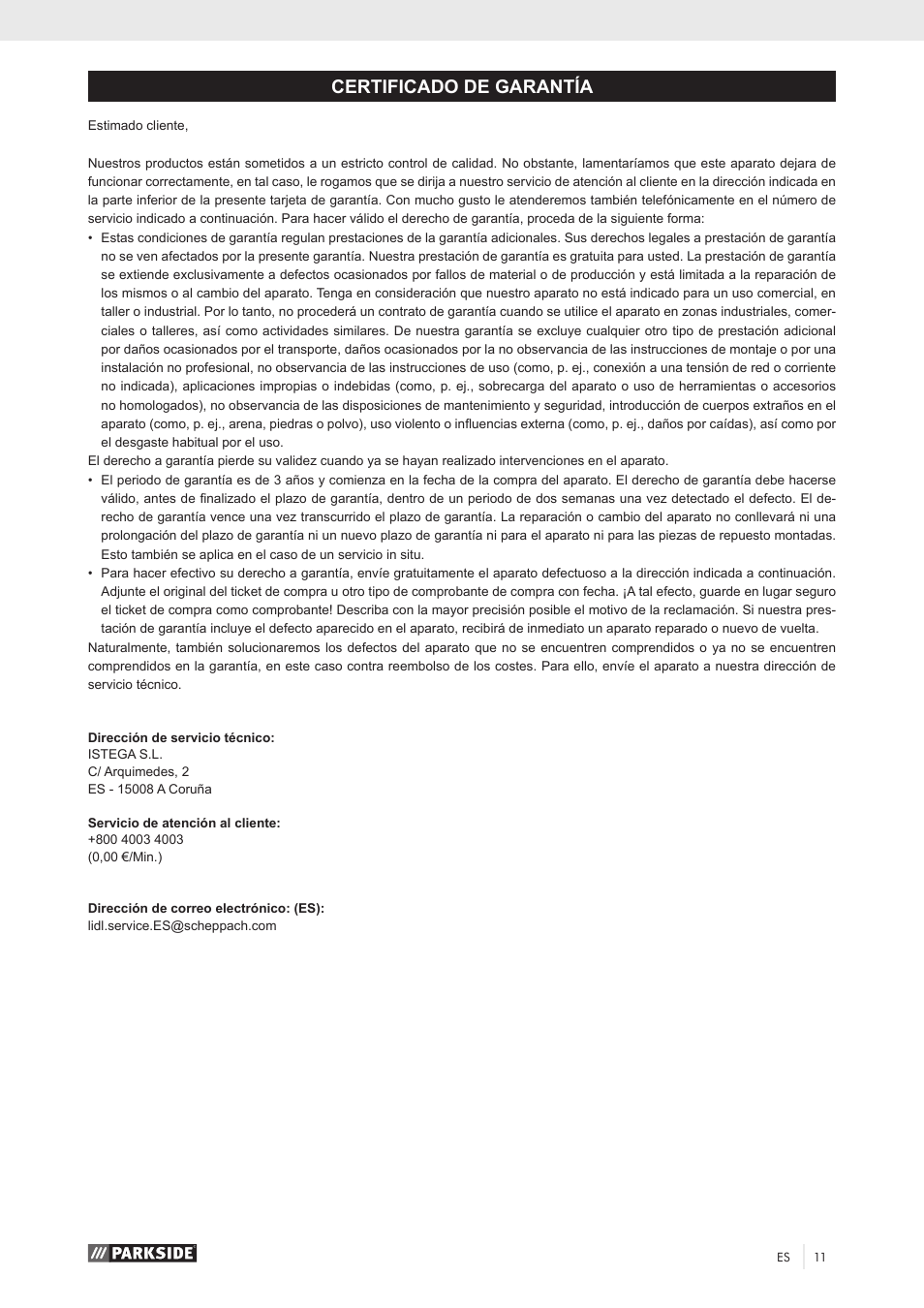 Certificado de garantía | Parkside PKS 1500 A1 User Manual | Page 16 / 64