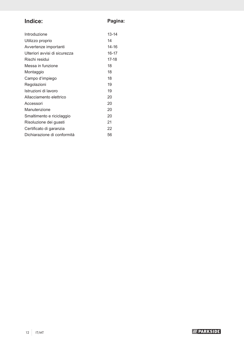 Indice | Parkside PKS 1500 A1 User Manual | Page 17 / 64