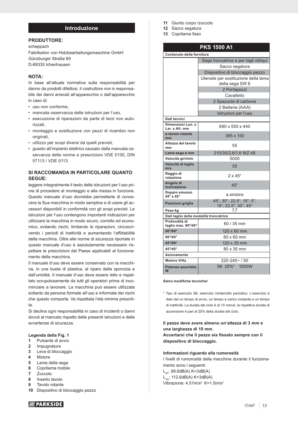 Introduzione | Parkside PKS 1500 A1 User Manual | Page 18 / 64