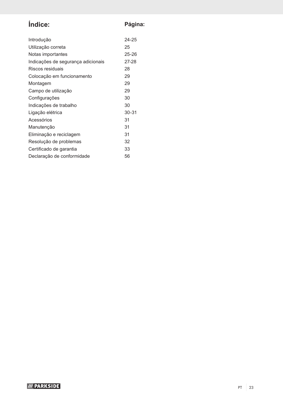 Índice | Parkside PKS 1500 A1 User Manual | Page 28 / 64