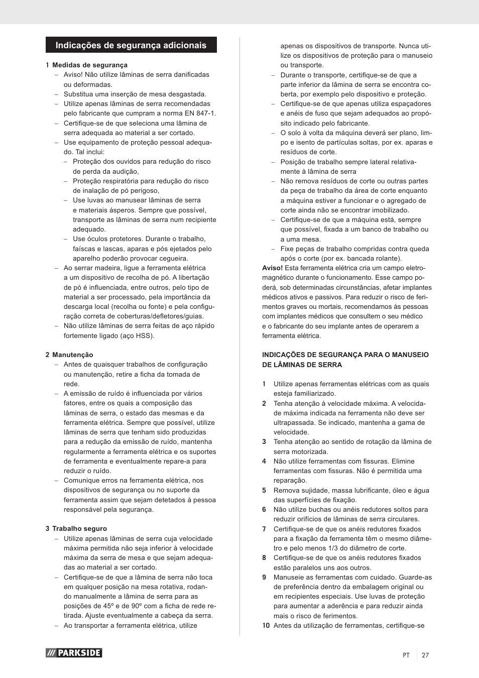Indicações de segurança adicionais | Parkside PKS 1500 A1 User Manual | Page 32 / 64
