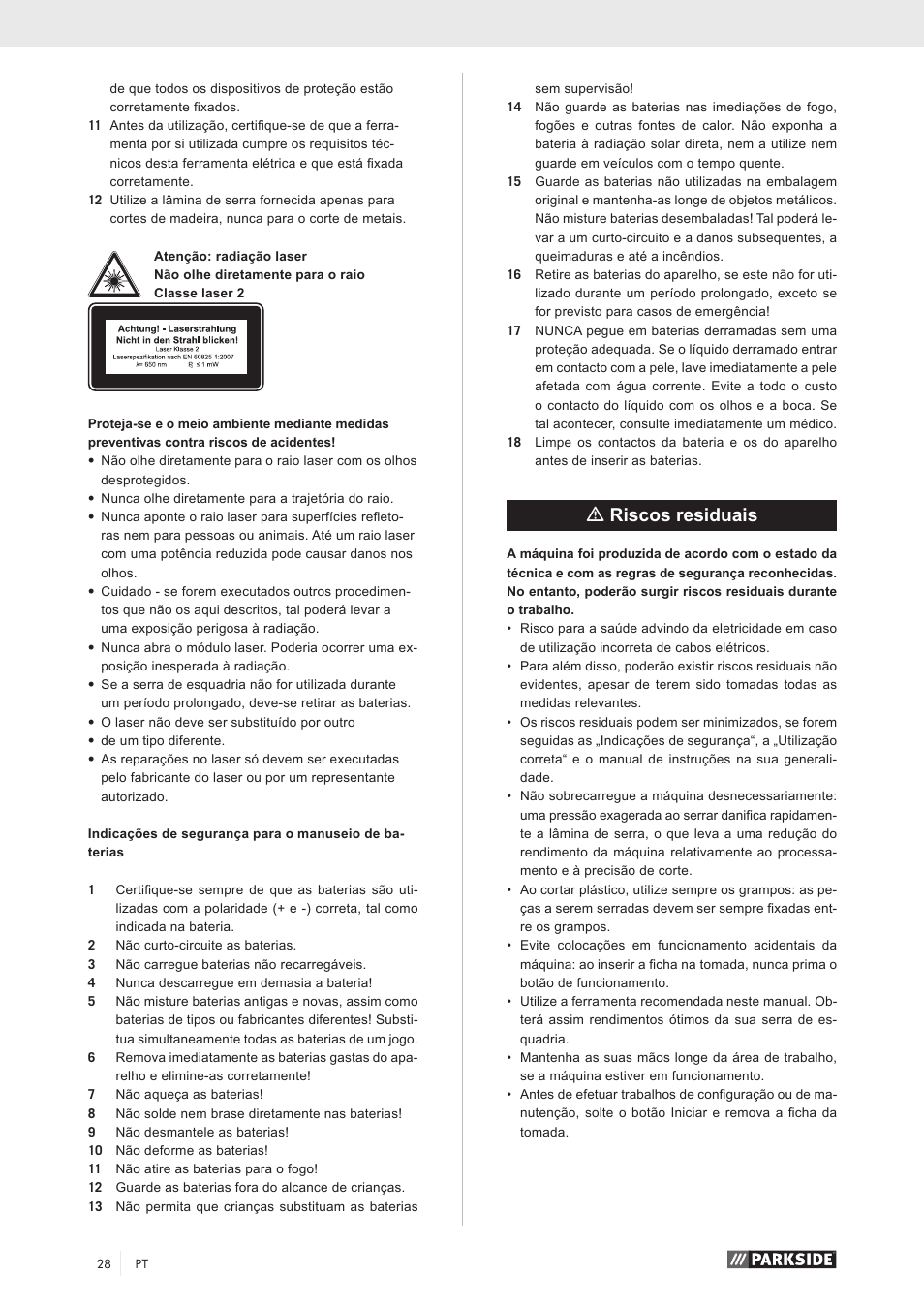 Mriscos residuais | Parkside PKS 1500 A1 User Manual | Page 33 / 64