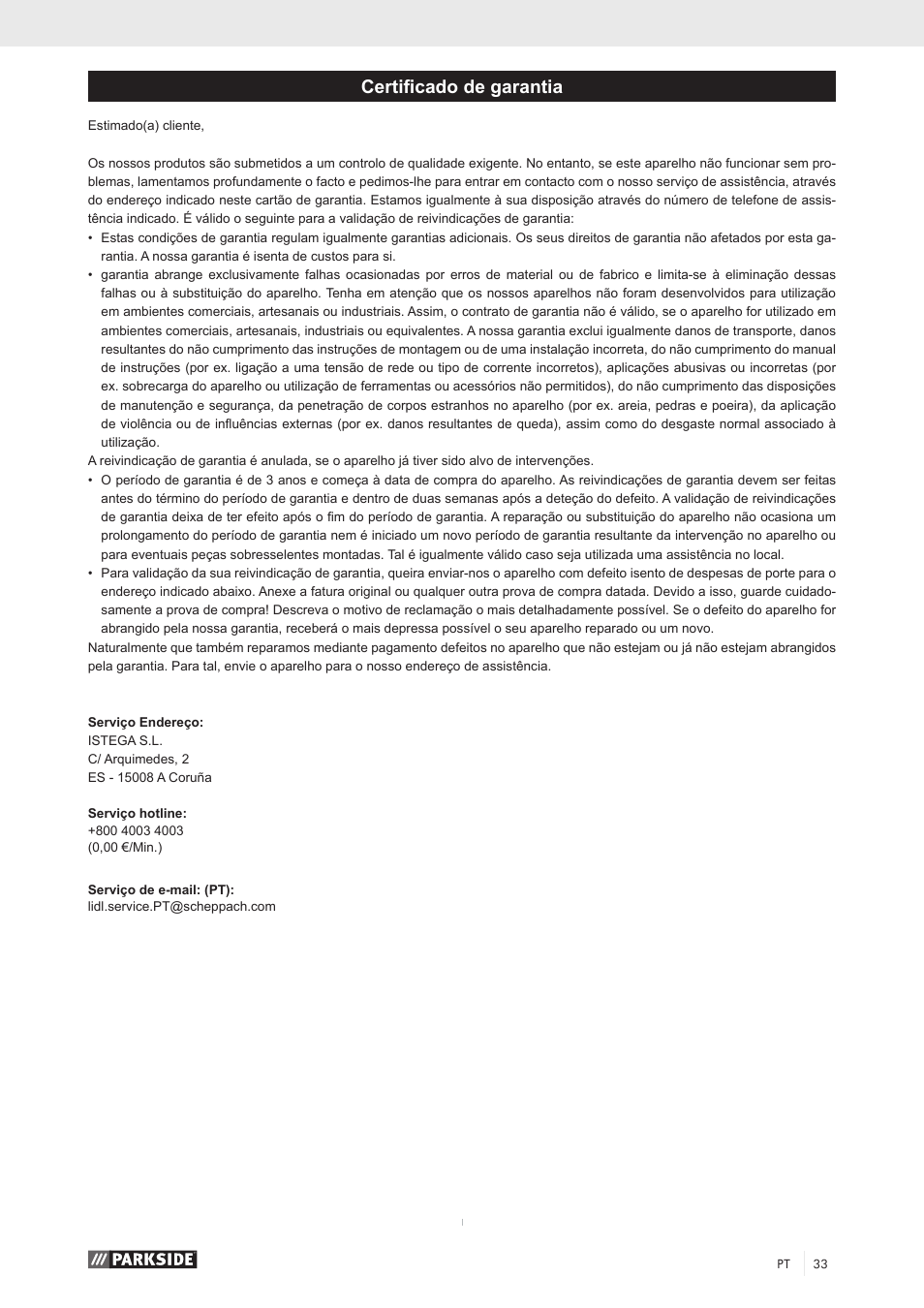 Certificado de garantia | Parkside PKS 1500 A1 User Manual | Page 38 / 64