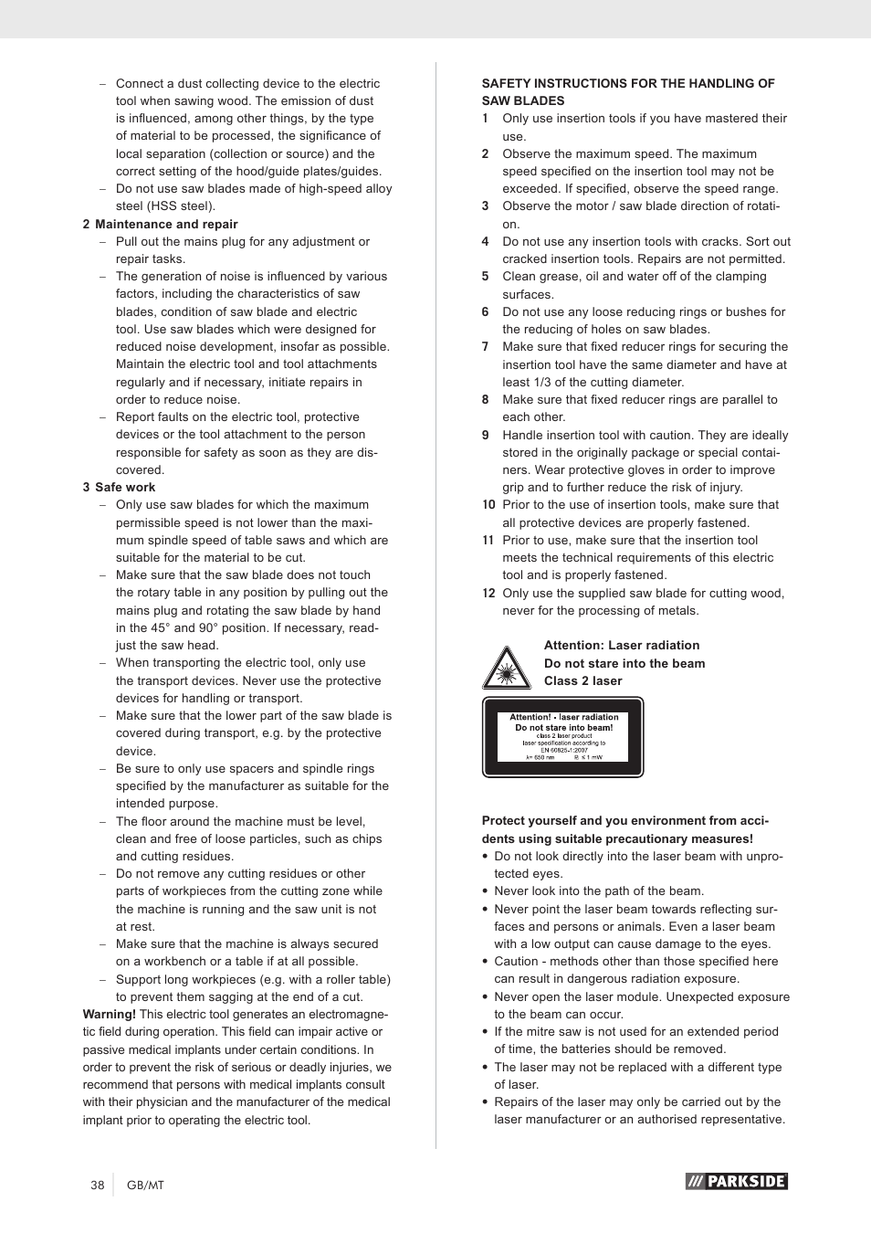 Parkside PKS 1500 A1 User Manual | Page 43 / 64