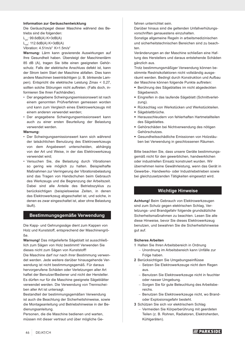 Bestimmungsgemäße verwendung, Wichtige hinweise | Parkside PKS 1500 A1 User Manual | Page 51 / 64