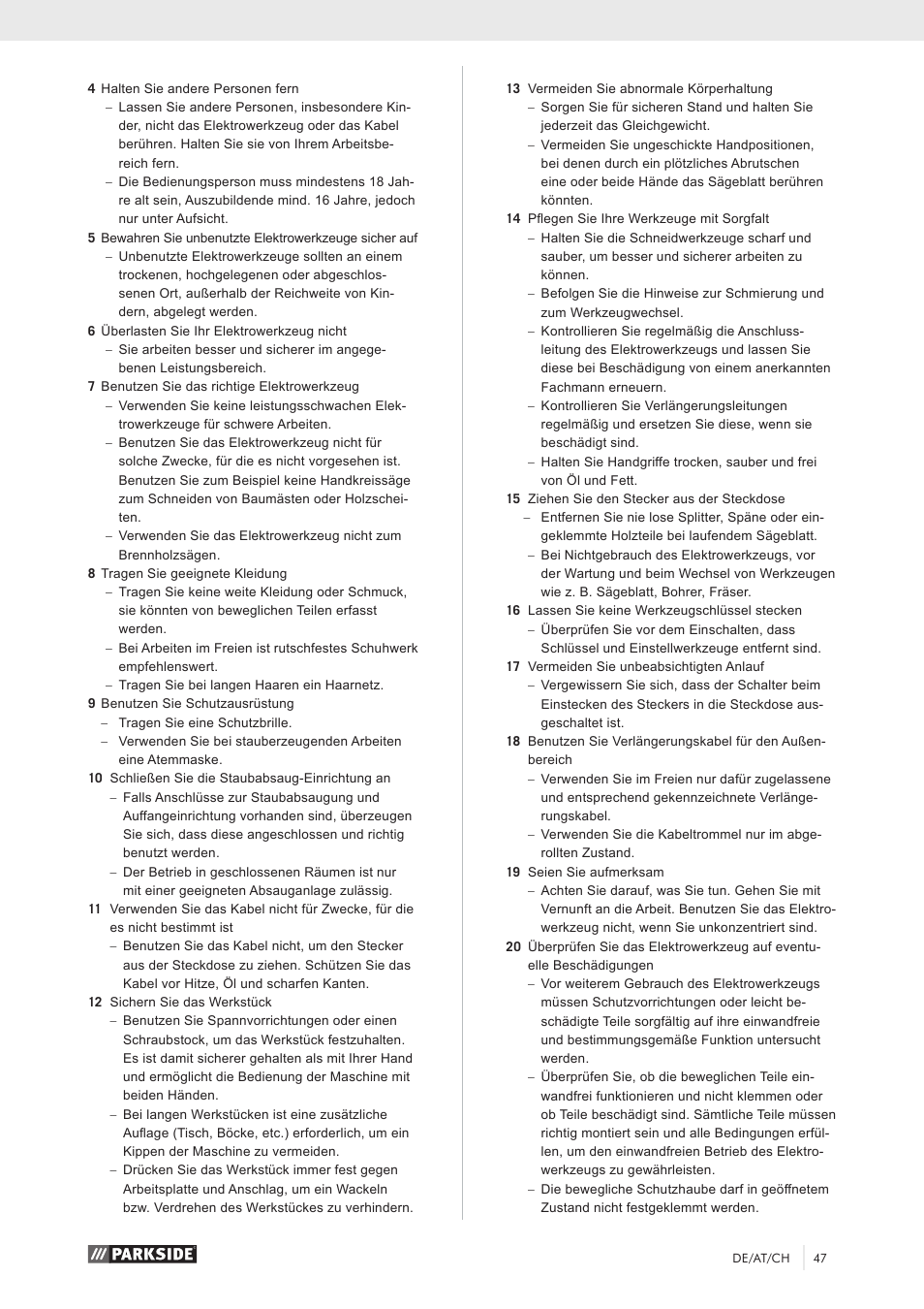 Parkside PKS 1500 A1 User Manual | Page 52 / 64