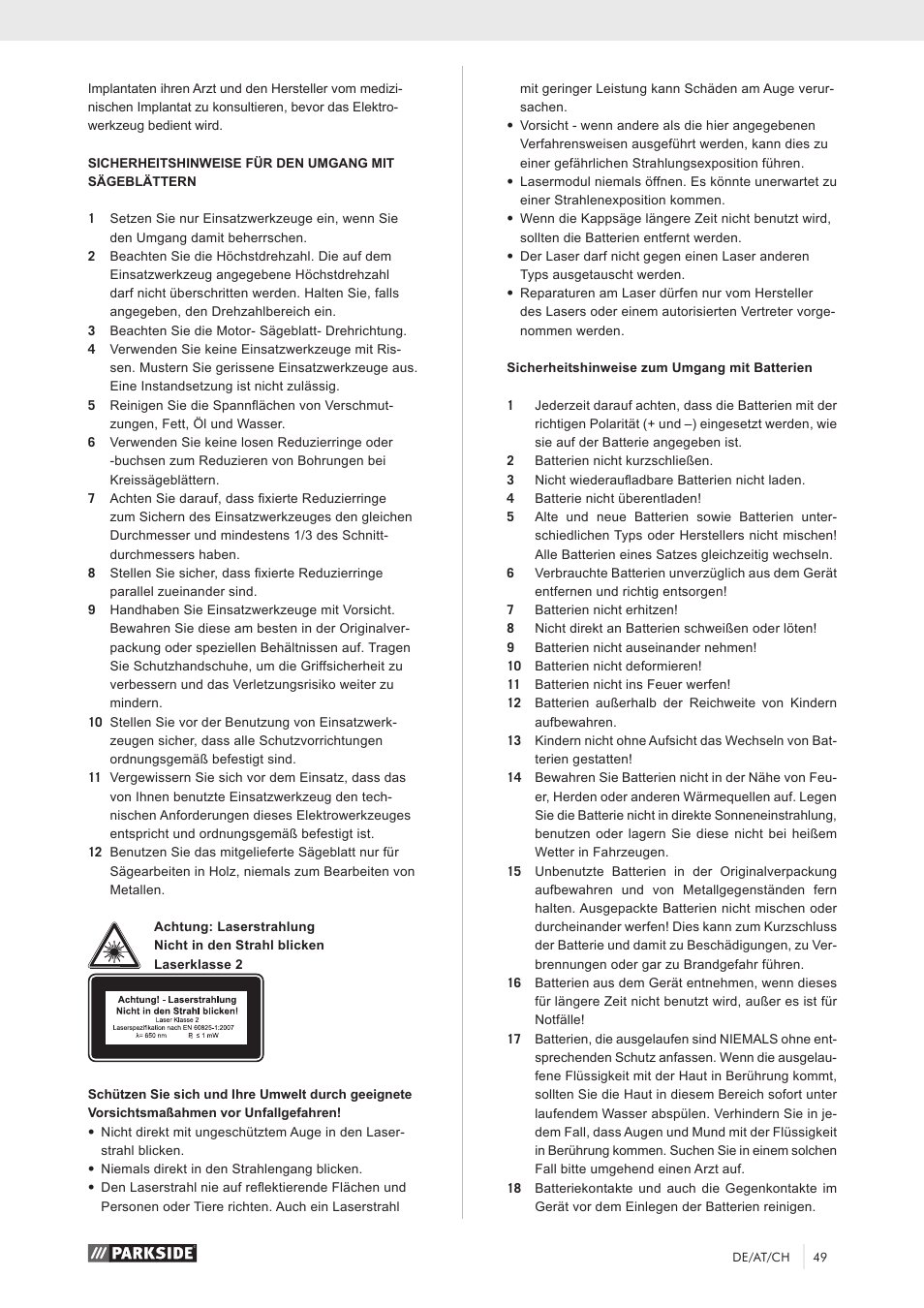 Parkside PKS 1500 A1 User Manual | Page 54 / 64