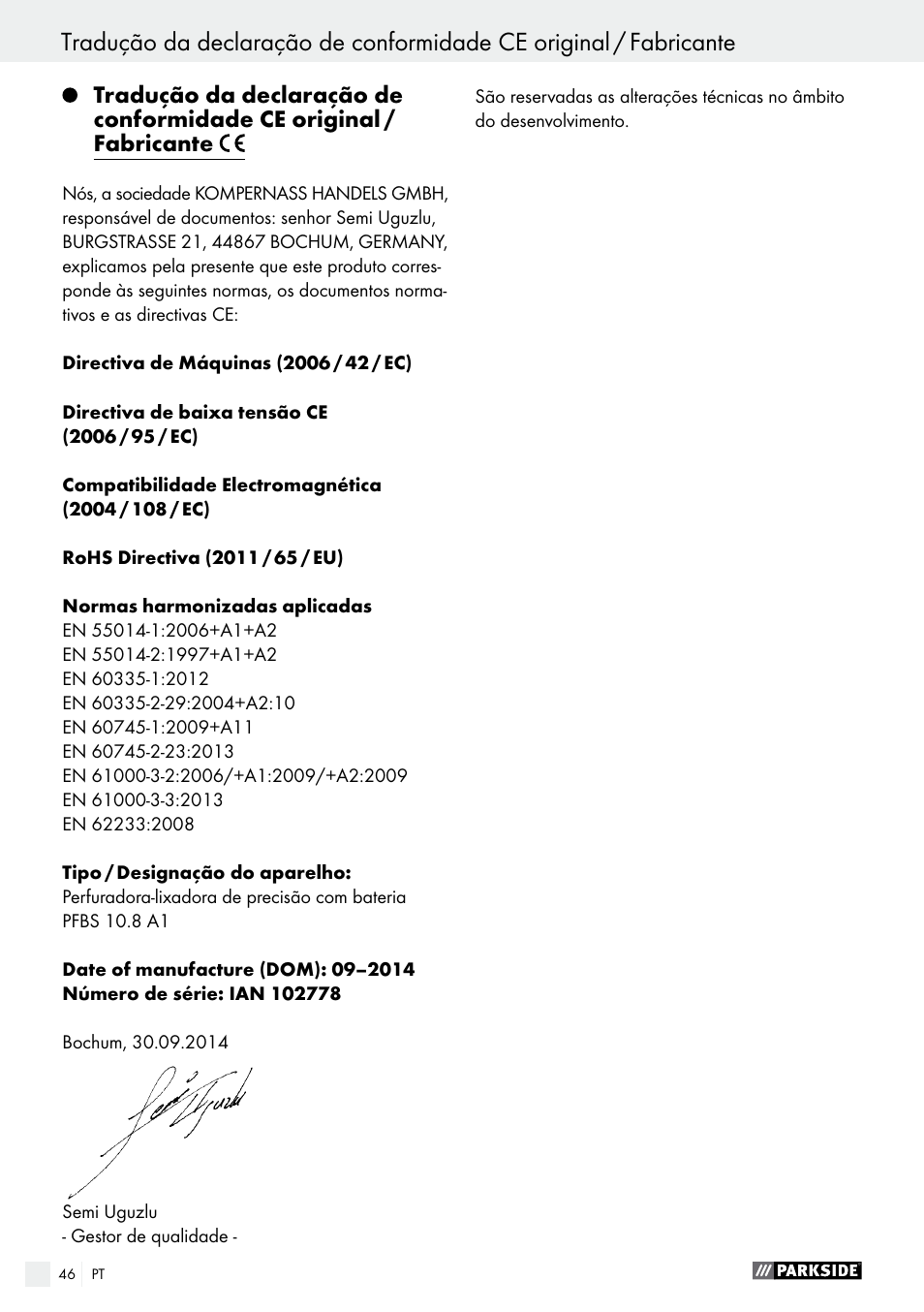 Parkside PFBS 10.8 A1 User Manual | Page 46 / 73