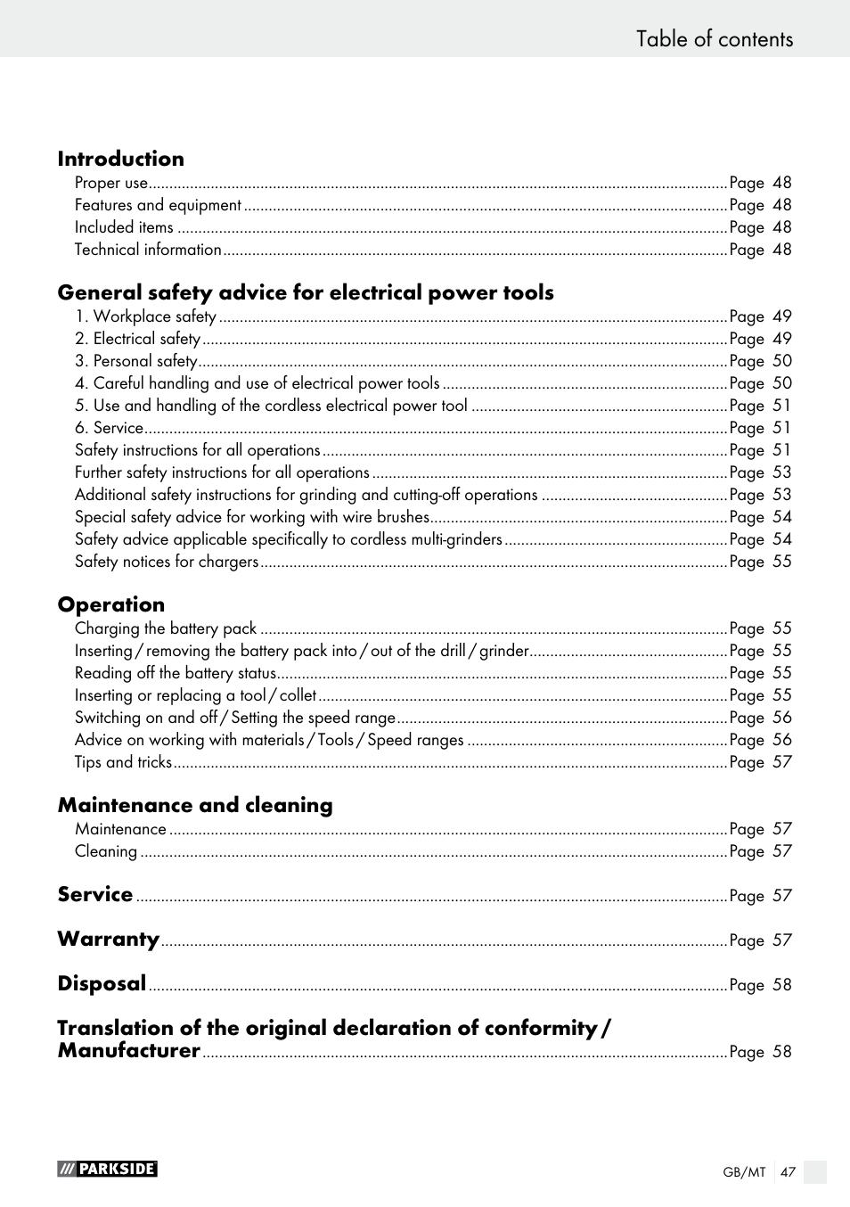 Parkside PFBS 10.8 A1 User Manual | Page 47 / 73